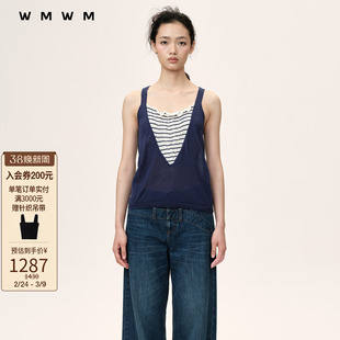 【WMWM】流行休闲条纹司马克扭结针织背心2026春夏新品女装上衣