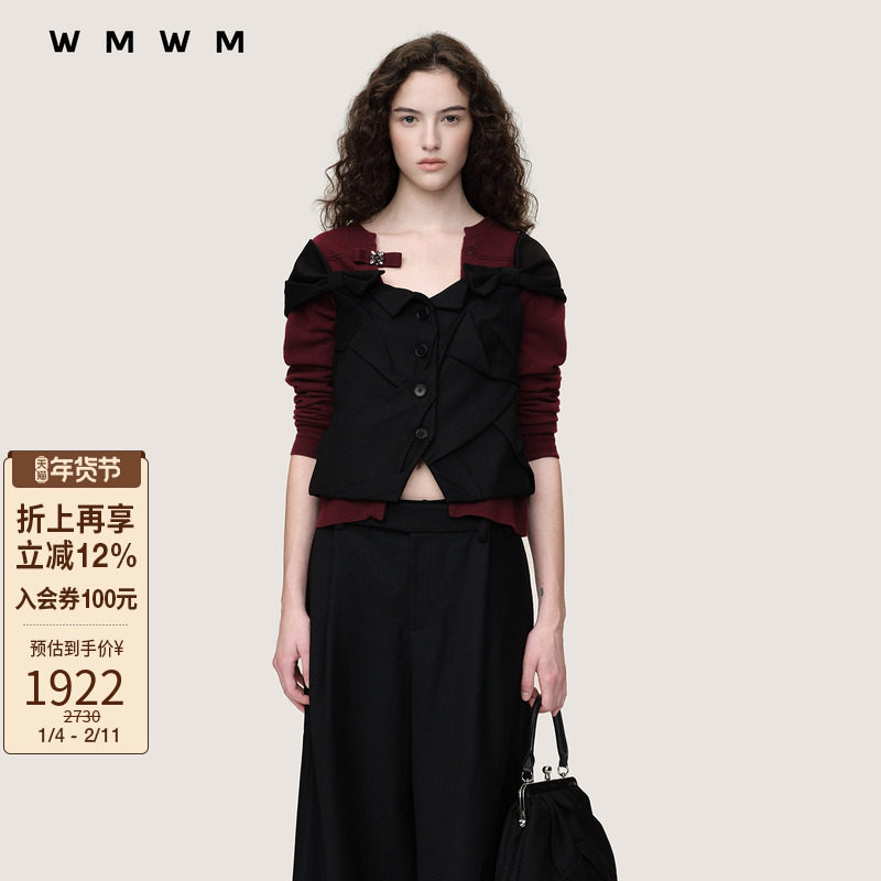 【SALE】全昭弥同款【WMWM】手工乱褶蝴蝶结一字肩马甲休闲秋冬,女装/女士精品,背心吊带,淘宝优惠券,粉丝福利购,淘宝优惠卷