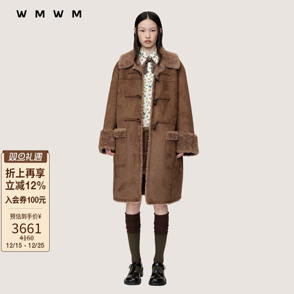 【WMWM】2025秋冬新品流行设计感高级休闲牛角扣麂皮毛绒大衣