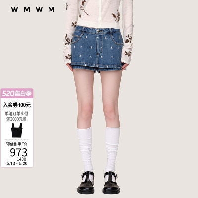 WMWM绣花牛仔迷你裙裤