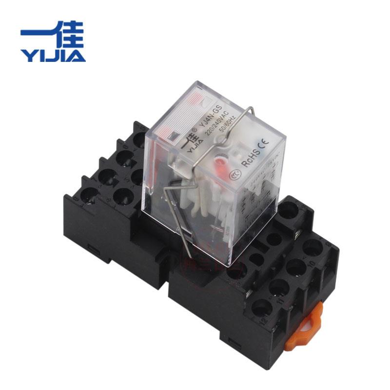 一佳小型中间继电器MY4NJ YJ4N-GS交流AC220V直流DC24V12V 小14脚