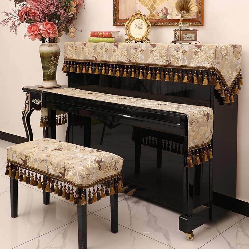 钢琴罩防尘盖布简约美式轻奢欧式高档奢华钢琴套半罩凳罩立式琴布