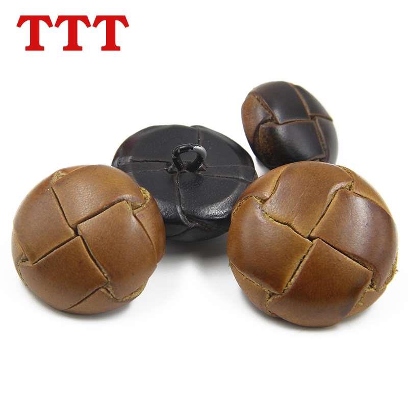 圆形棕色男女西装西服钮扣黑色编织手工真皮皮衣大衣风衣纽扣扣子