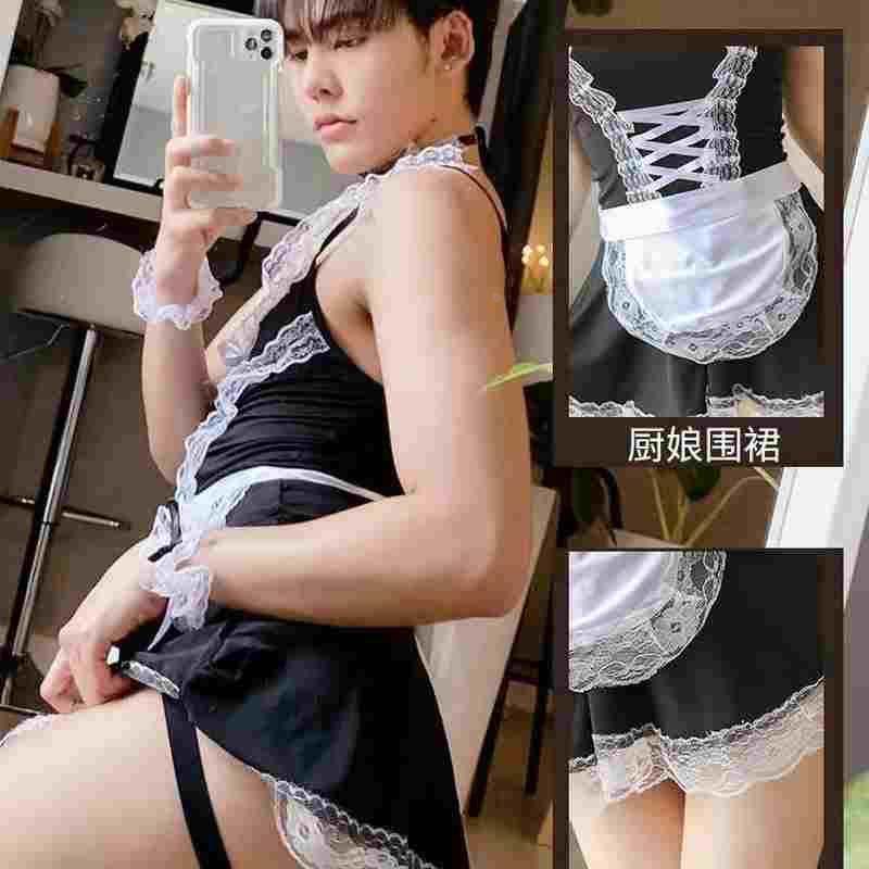 男仆装性感大码青年男生男士角色扮演伪娘男佣蕾丝吊带裙男娘免脱