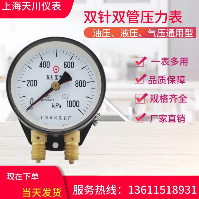 直销上海天川双针双管压力表 YZS102全量程双针压力表双管压力表