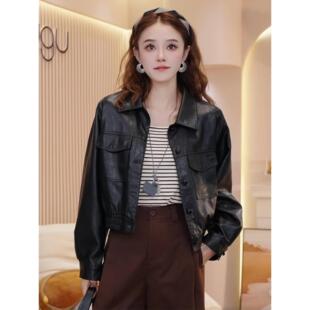 MONLOUVE小个子短款皮衣外套女早秋新款酷飒风长袖机车服高级感洋
