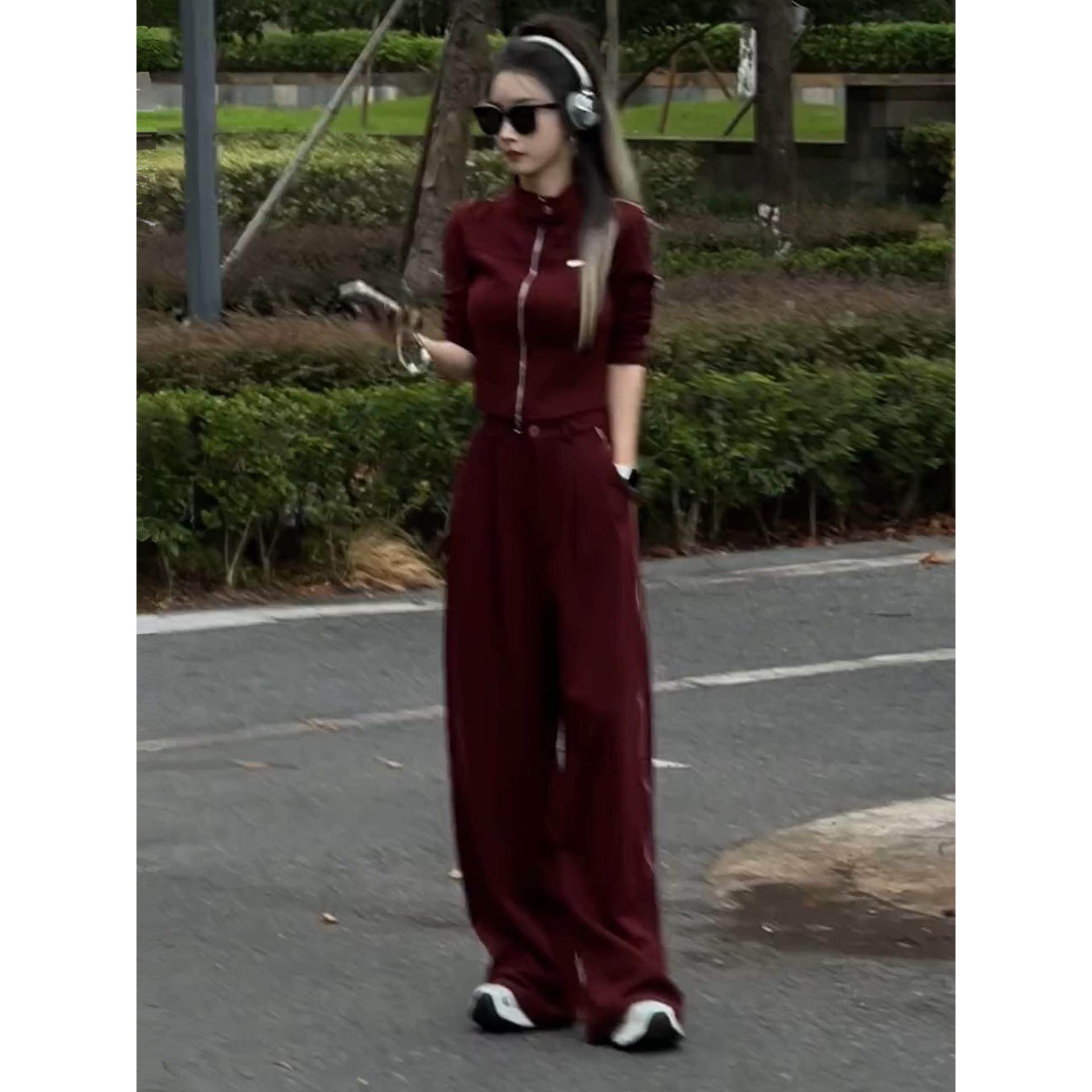 MONLOUVE时尚休闲运动套装女秋冬新款洋气立领短款外套阔腿长裤减