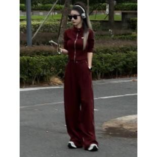 MONLOUVE时尚休闲运动套装女秋冬新款洋气立领短款外套阔腿长裤减