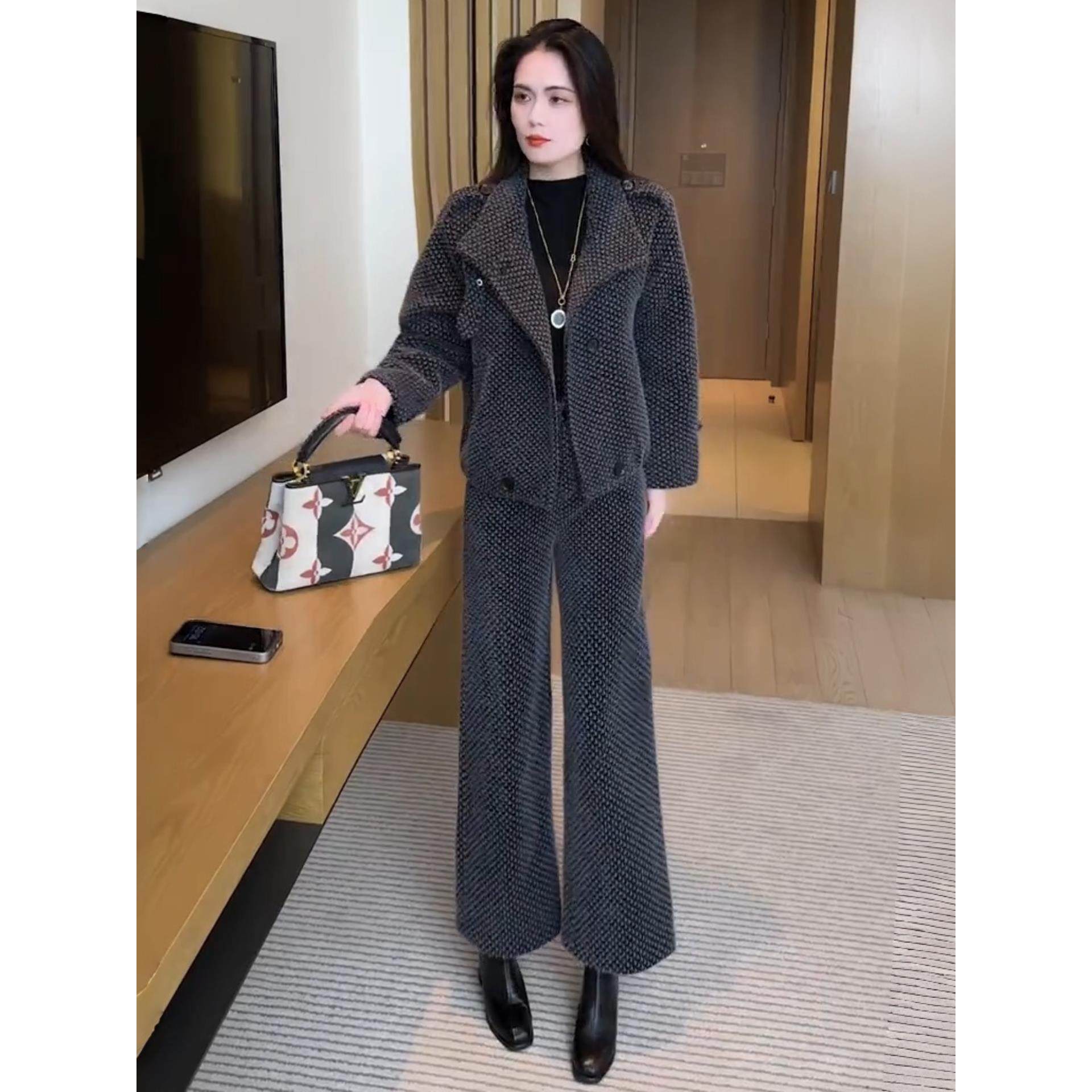 MONLOUVE时尚气质套装女冬季新款洋气千鸟格西装上衣阔腿裤休闲保,女装/女士精品,时尚套装,淘宝优惠券,粉丝福利购,淘宝优惠卷