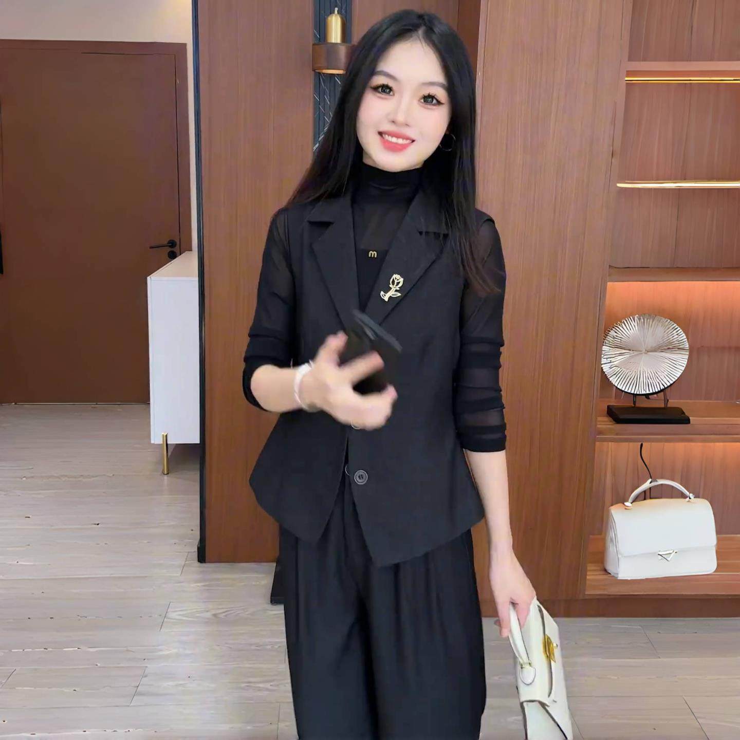 MONLOUVE时尚西装套装女秋季新款时髦西服马甲长袖打底衫直筒裤职