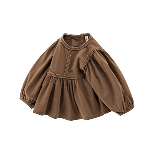 女宝宝衬衫春秋纯棉法式长袖娃娃衫婴儿休闲洋气秋装女童森系上衣