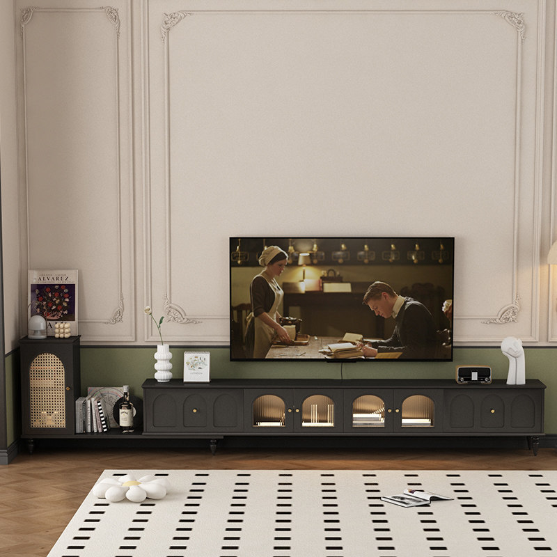 新款客厅激光电视柜电动伸缩台一体奶油风岩板超薄落地式电视机柜