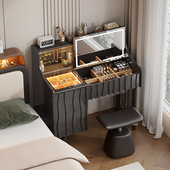 黑色高级感床头化妆桌化妆柜一体带灯主卧全实木首饰柜梳妆化妆台