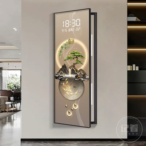 流水生财大尺寸电表箱装饰画带钟表万年历配电闸玄关走廊遮挡挂画