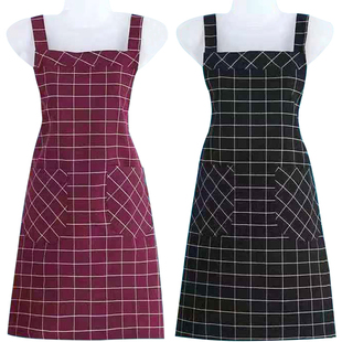 厨房棉布围裙女夏做饭时尚 围腰餐厅上班工作服 家用罩衣防油污薄款