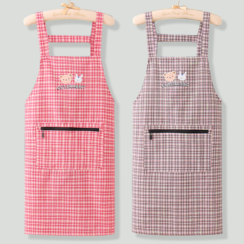 棉布围裙厨房家用做饭防污薄透气围腰男女餐饮无袖罩衣耐磨工作服