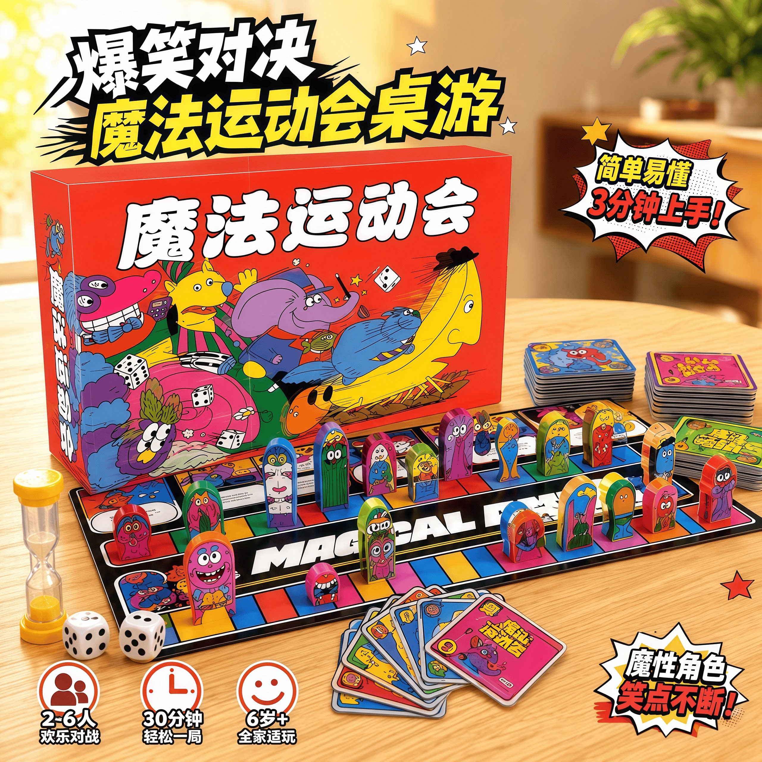 正版中英文胡闹运动会大富翁益智卡牌魔法运动员欢乐聚会桌游卡牌图片