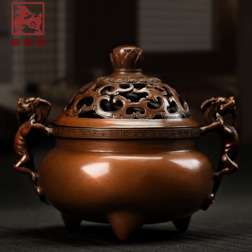 纯铜莲花钮熏炉香道用品摆件