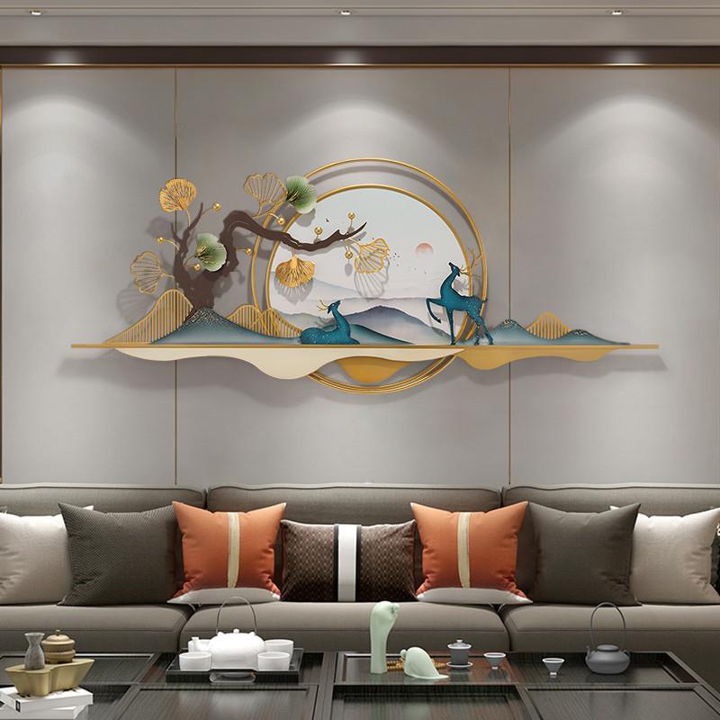 新中式客厅背景墙装饰画代简约轻奢风麋鹿卧室床头墙面挂画图片