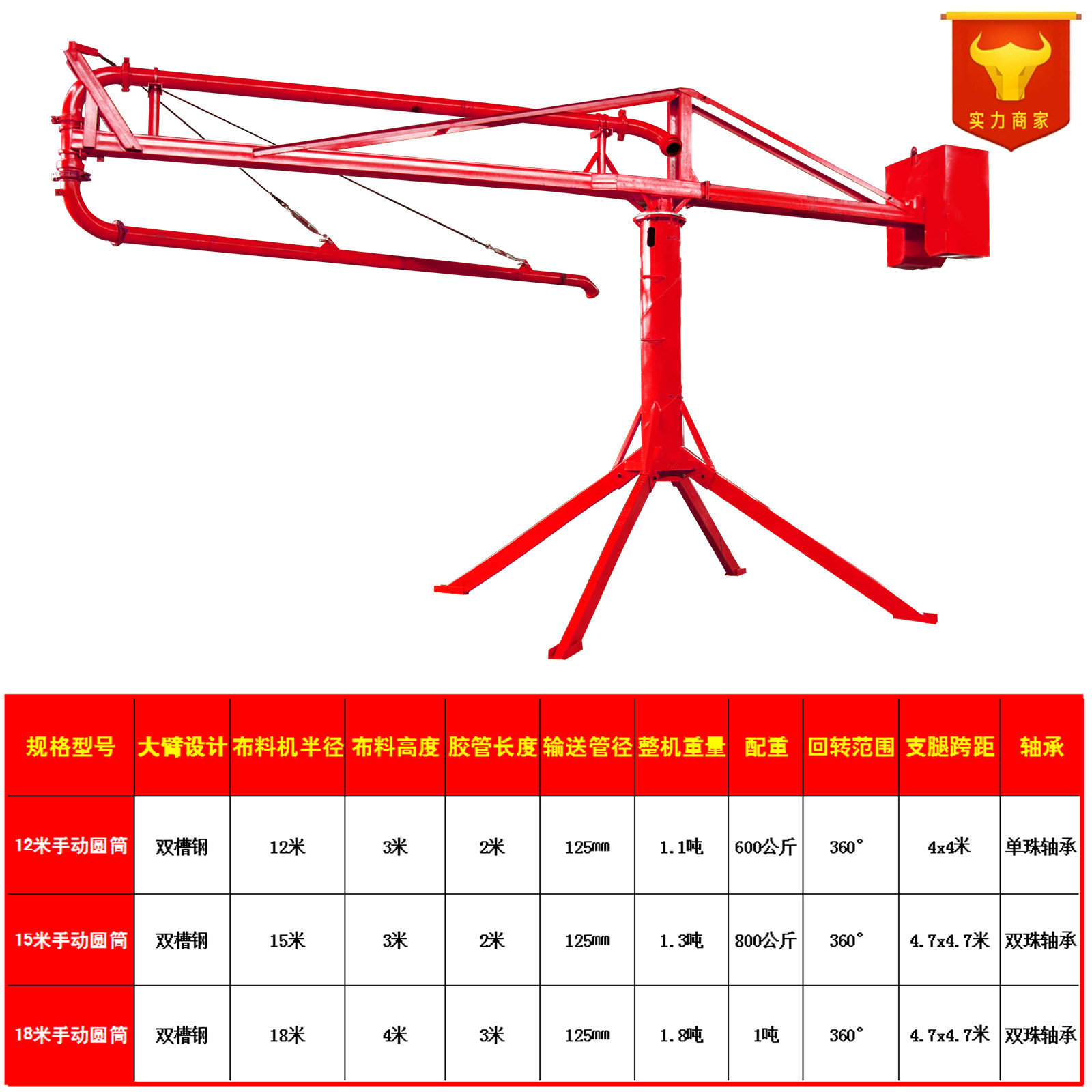 混凝土布料机12米15米18米手动电动圆筒框架式布料机厂家现货