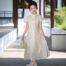 女童2025新款古装汉服儿童国风新中式旗袍连衣裙高端唐装夏香槟色