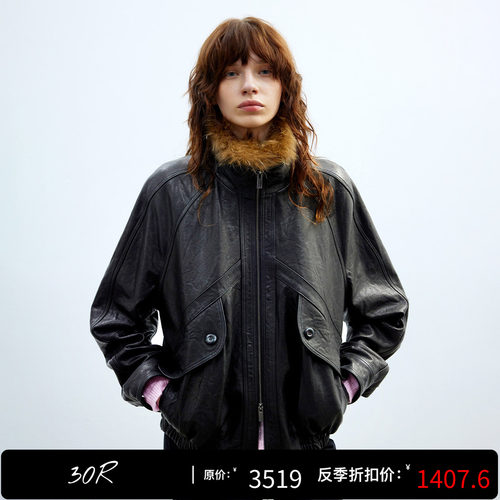 30.R 90s cleanfit/重磅皱感绵羊皮复古可拆卸貉子毛皮衣