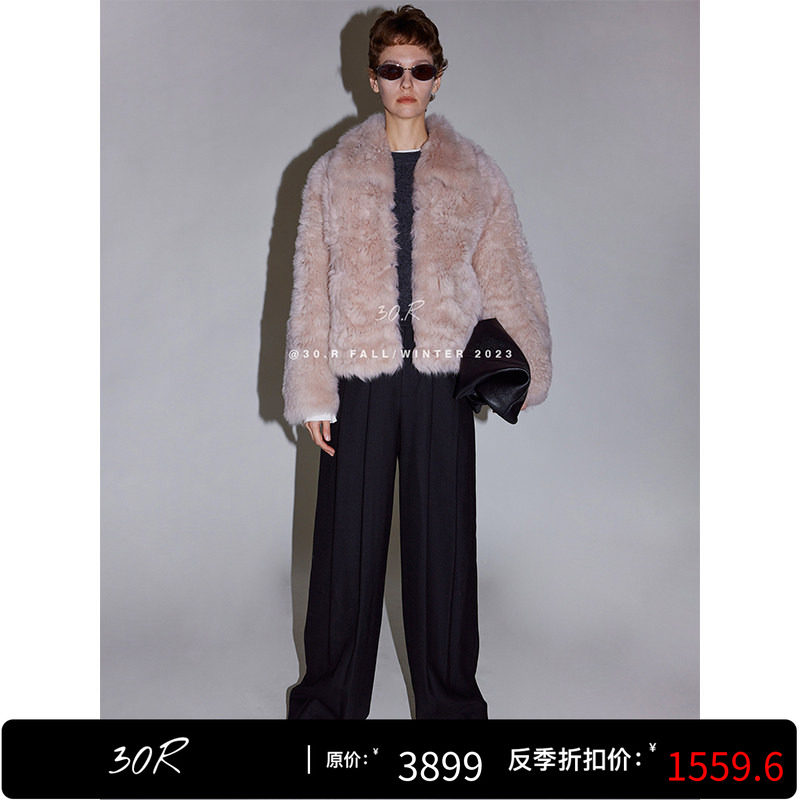 30.R自然系女装/皮毛一体圈圈羊毛 小翻领宽松外套女秋冬款