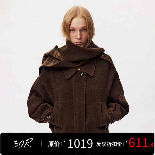 30.R 90s cleanfit/经典羊毛格纹双面呢短款大衣