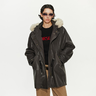 30.R 90s cleanfit/90白鹅绒牛仔刷PU工艺可脱卸宽松派克服