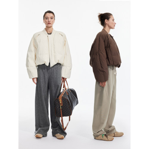 30.R/90白鹅绒飞行夹克式针织罗纹小立领短款羽绒服