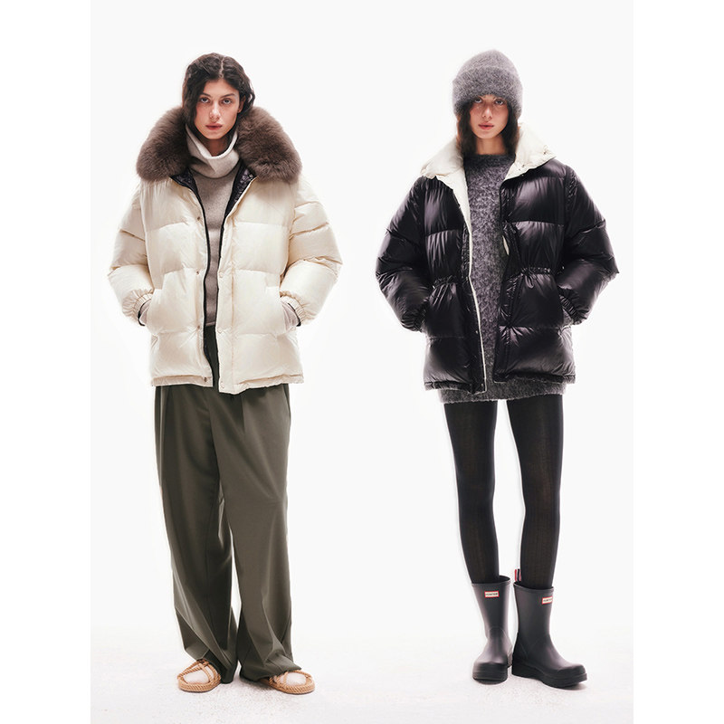 30.R 90s cleanfit/双面可穿90白鹅绒狐狸毛领可拆卸袖子羽绒服女