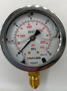 压力表DMASS德玛仕EN837-1德国MBB06B-600-1-Z-Z-Z径向60MPA YN60