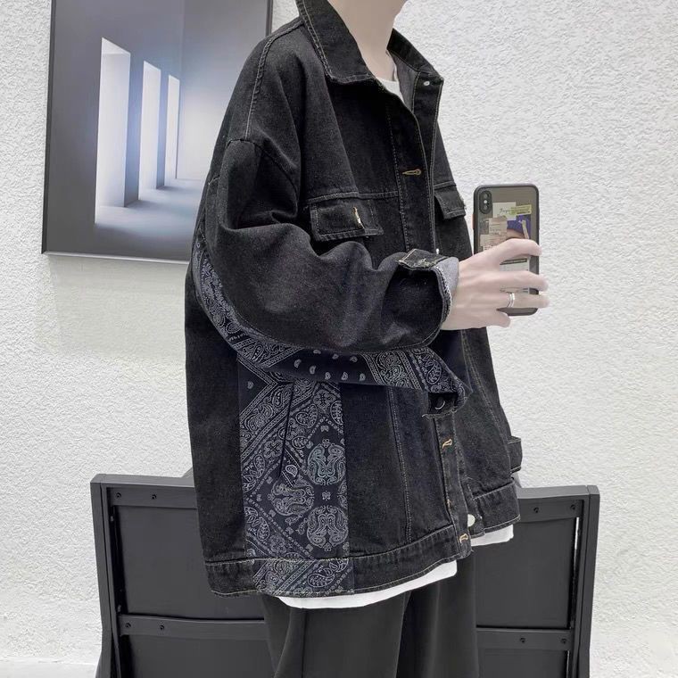 腰果花牛仔夹克男士春秋季潮牌宽松潮流复古外套韩版休闲帅气褂子