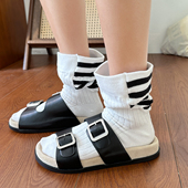 日系时尚 2025新款 复古宽口袜子男女同款 小众拼接宽罗口堆堆松口袜