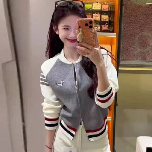 韩系秋冬小个子撞色条纹拉链针织开衫叠穿毛衣外套棒球服上衣女春