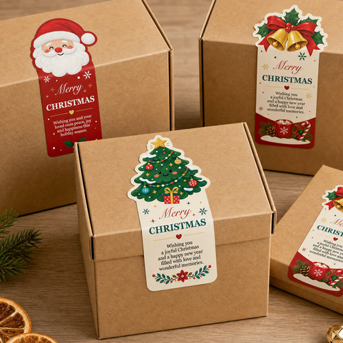 50贴/包Merry Christmas圣诞节长方形贴纸礼盒密封贴卡通标签包装