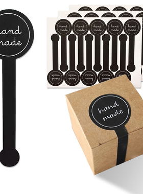 100枚一包 黑色hand made长条封口贴布丁瓶贴烘焙包装盒标签贴纸