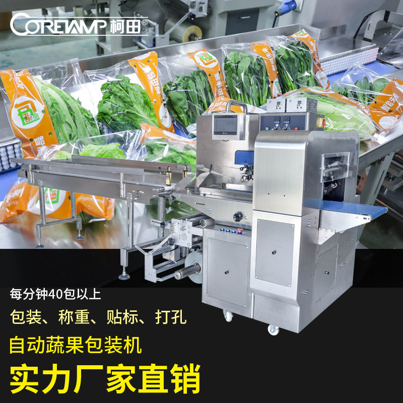 新鲜蔬菜叶菜枕式包装机 柯田直供感应袋长蔬果自动打包封口机
