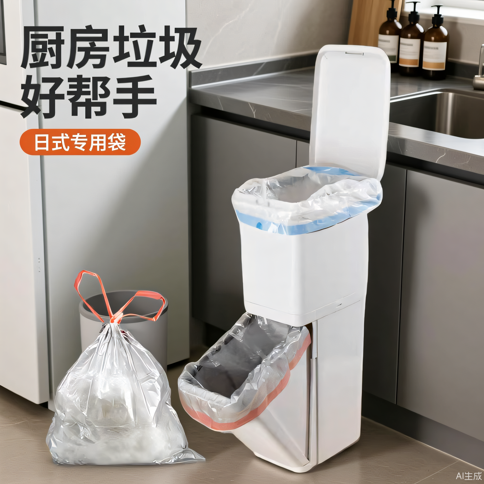 日式双层垃圾桶垃圾袋抽绳式大号42升70×60特厚38L家用厨房45升