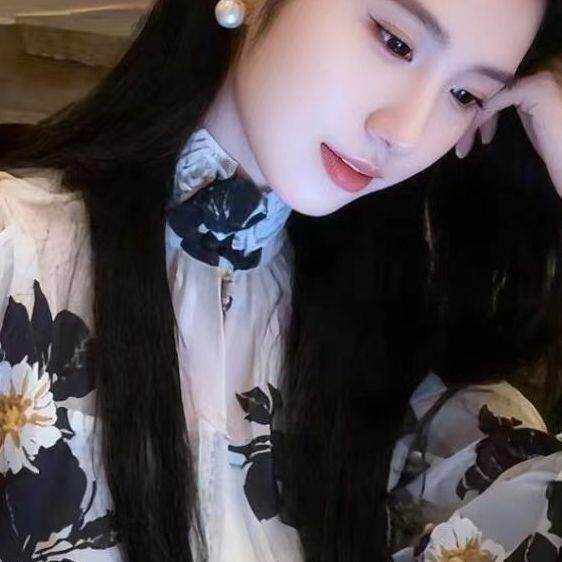MONLOUVE法式印花高领长袖衬衫女款早秋高级感小众气质轻奢减龄薄
