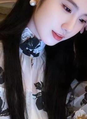 MONLOUVE法式印花高领长袖衬衫女款早秋高级感小众气质轻奢减龄薄