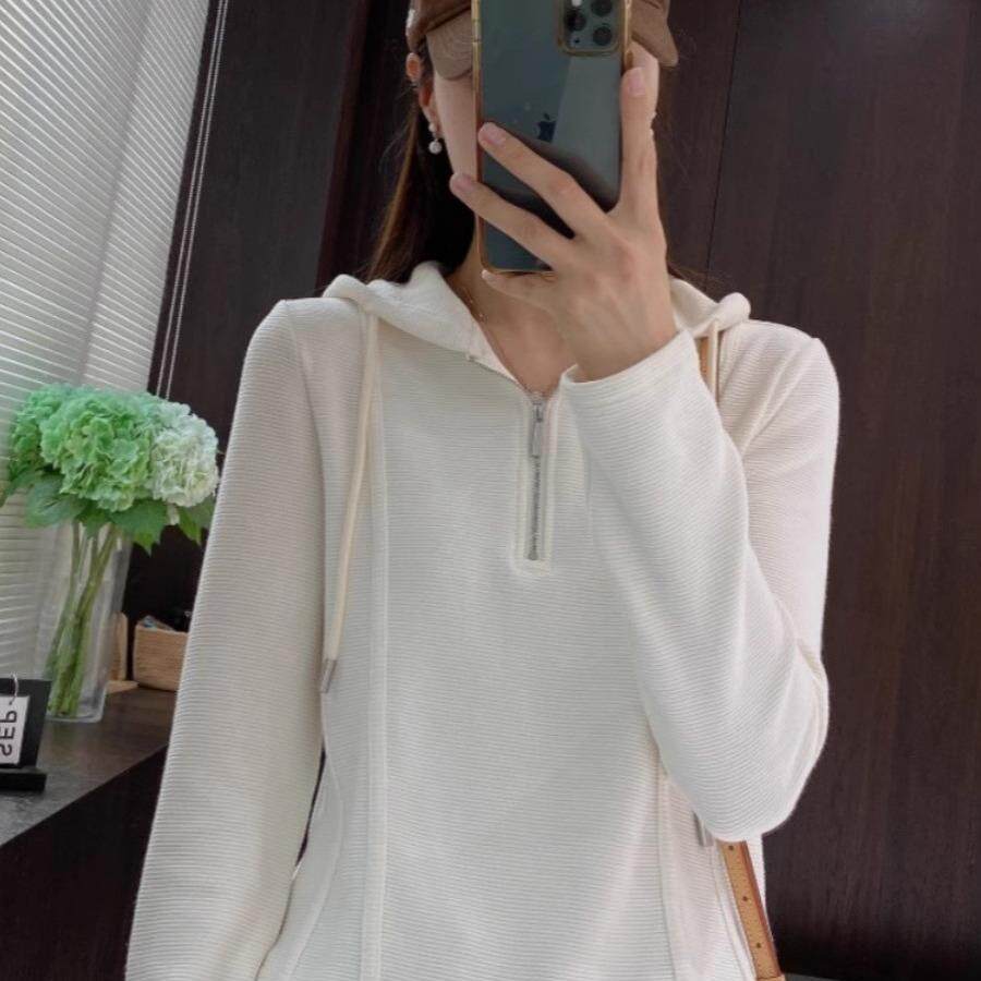 MONLOUVE半拉链连帽卫衣女春秋款2025新款爆款秋冬内搭修身打底衫