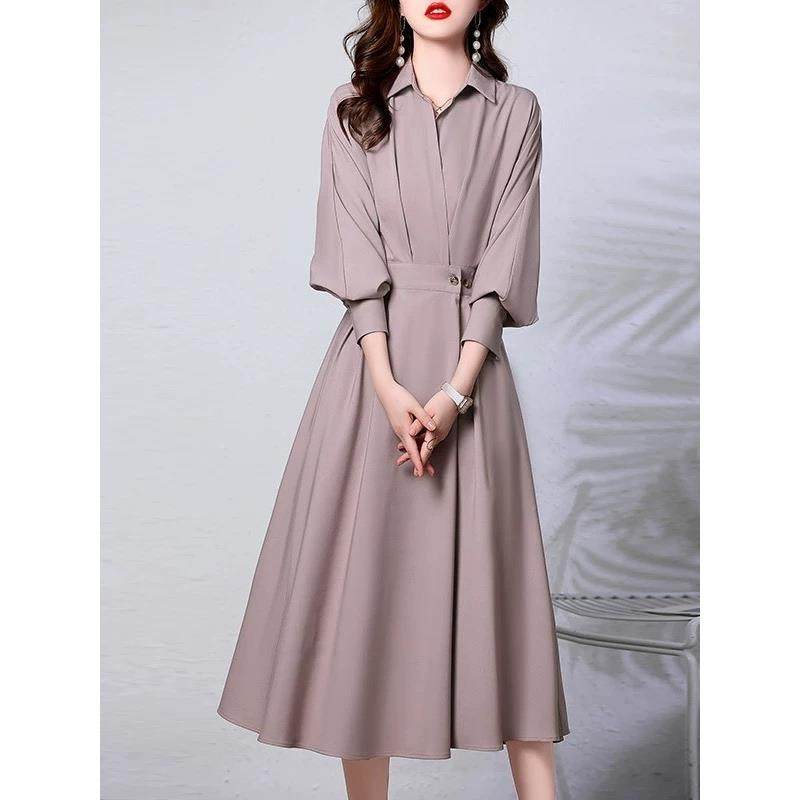 MONLOUVE春秋长袖衬衫连衣裙女2025新款名媛气质收腰显瘦高级感别