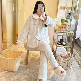 睡秋女士冬季 衣公主风加厚装 三层夹NQX棉套珊瑚绒保暖家居服