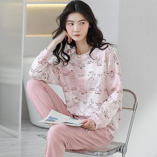 简甜美休宽松闲外韩版 双约面纯棉睡衣女春秋长袖 家居服可OFX穿两