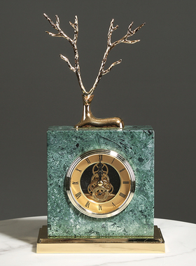 欧式风大理石书桌轻奢时钟摆件