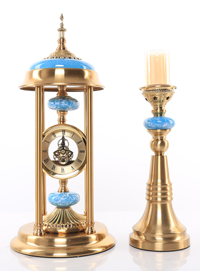 欧式轻奢座钟创意美式客厅烛台摆件玄关家居装饰品静音台钟表摆设