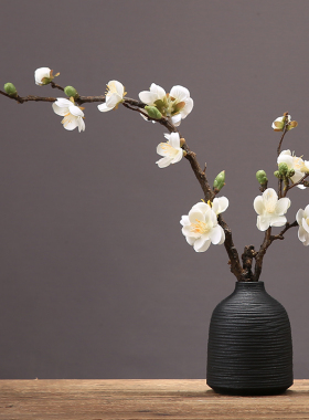 新中式创意素烧陶瓷花瓶摆件仿真腊梅花套装客厅插花软装日式花器