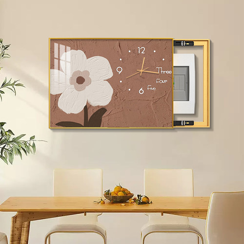 北欧电表箱装饰画带钟表小清新花卉现代简约配电箱免打孔遮挡挂画