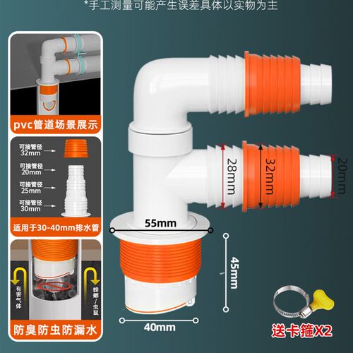 洗衣机排水管三通厨房面盆管道下水管地漏防臭专用接头三头二合一
